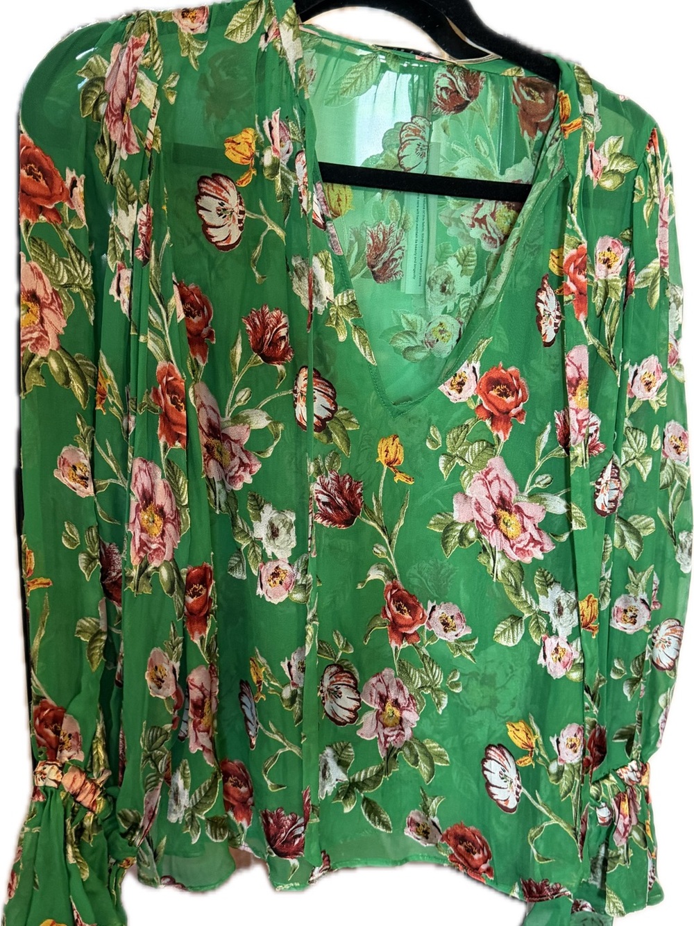 Moranne Floral Print Tie Neck Top - Silk blend - Picture 4 of 7